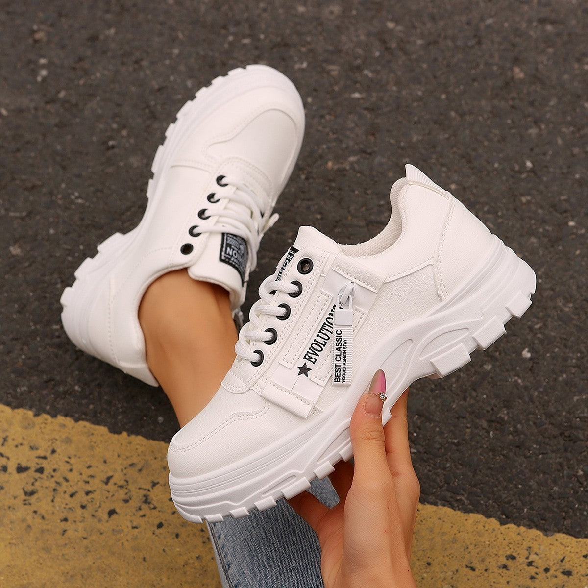 Heather – Sneaker à Lacets avec Fermeture Éclair Latérale et Semelle Épaisse