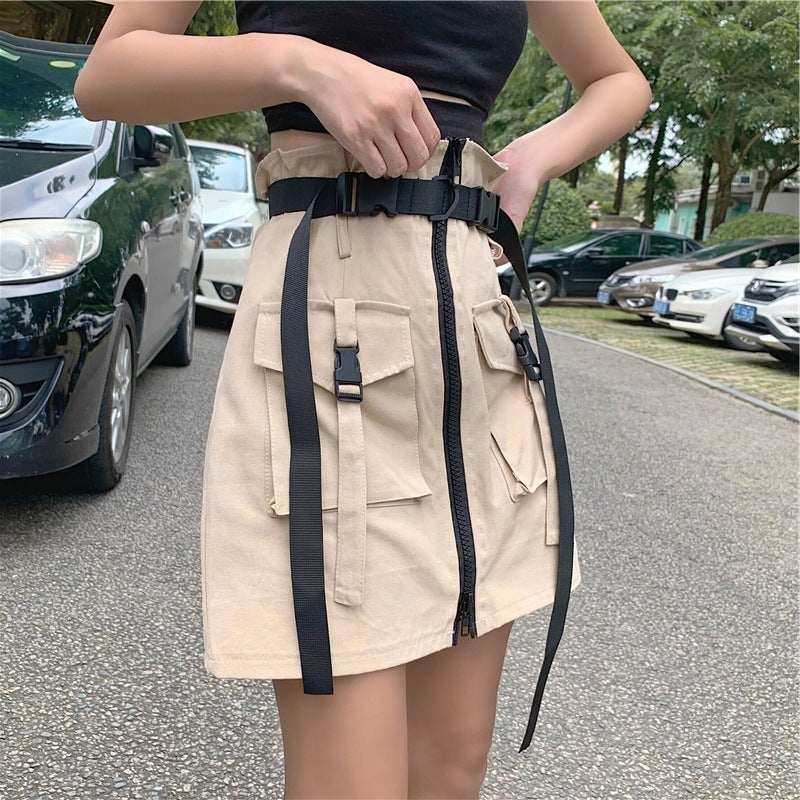 Danielle – Jupe Taille Haute Style Harajuku avec Poches et Fermeture Éclair