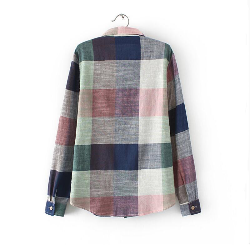 Karen – Blouse Vintage à Carreaux en Lin et Coton à Manches Longues