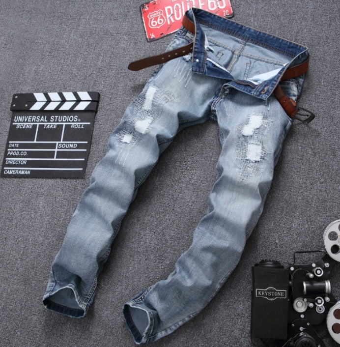 Peter – Jean Ajusté pour Homme avec Déchirures en Bleu Clair