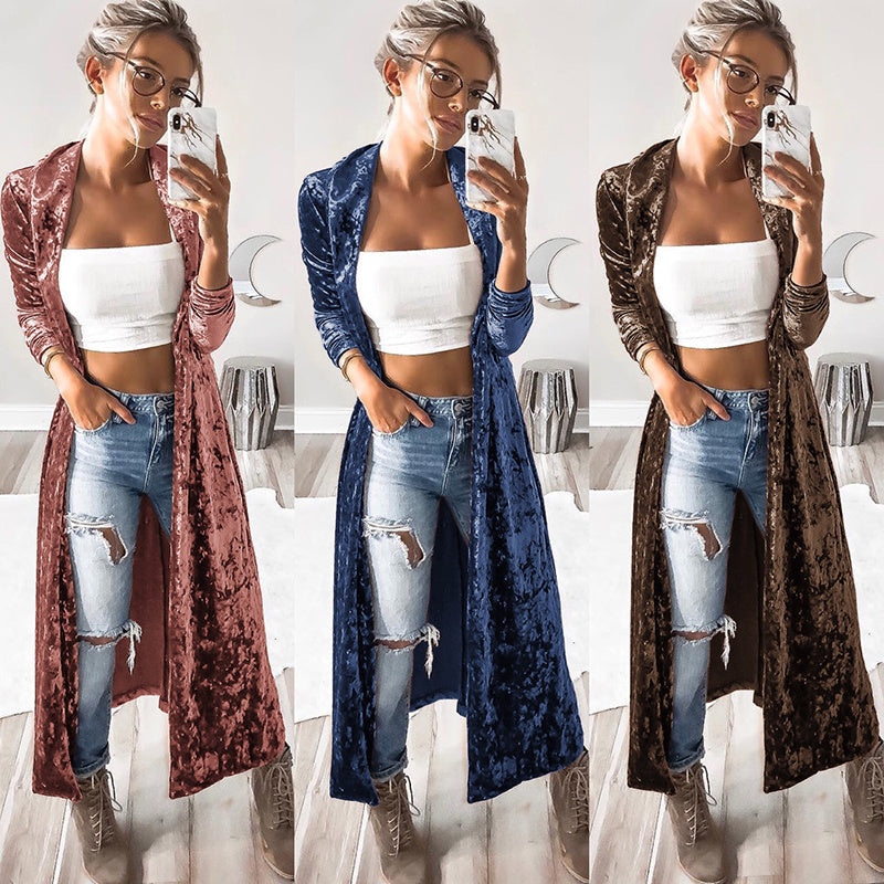 Janet – Long manteau en velours pour femme pour l'automne