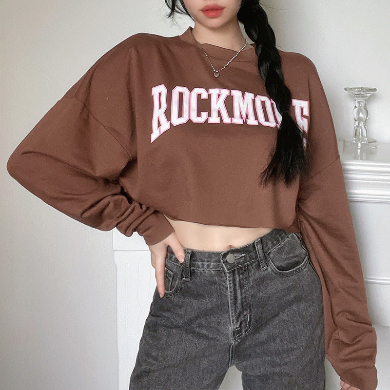 Jade – Sweat Harajuku imprimé lettres court brun