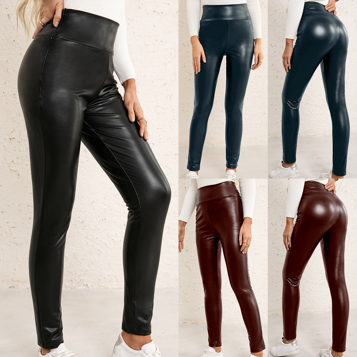 Lydia – Pantalon Taille Haute Slim en Cuir Vegan