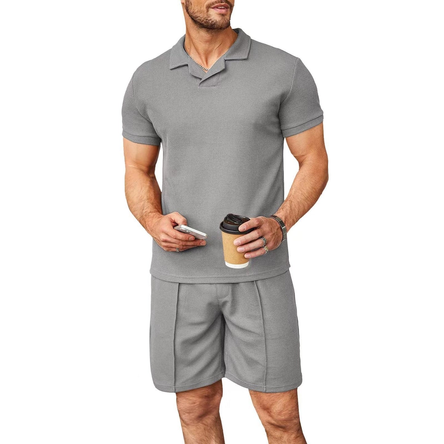 Jean – Polo pour hommes avec col en V et motif gaufré