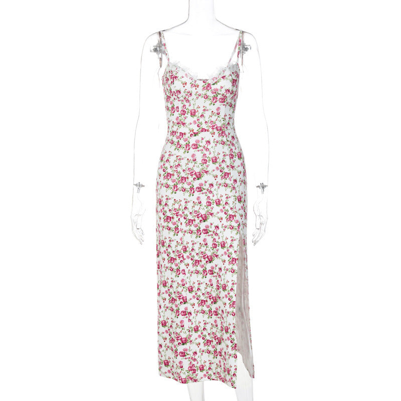 Emily – Robe longue à motif floral avec fente sexy