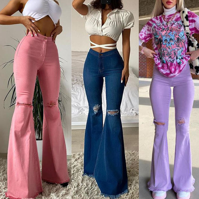 Jenny – Jean Flare pour Femme avec Franges et Déchirures