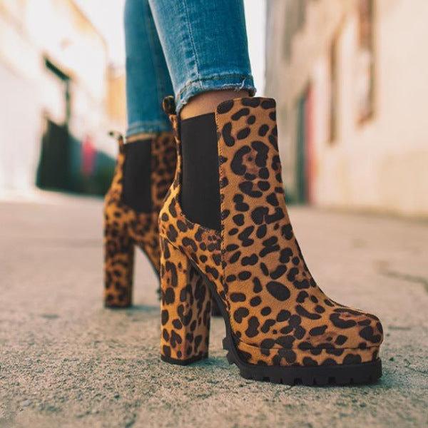 Anne – Bottines à talons blocs épais avec motif léopard pour femmes