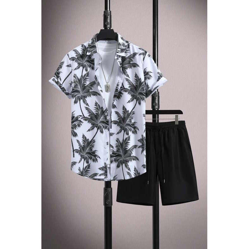 Raymond – Chemise décontractée à manches courtes en soie glacée avec ensemble shorts