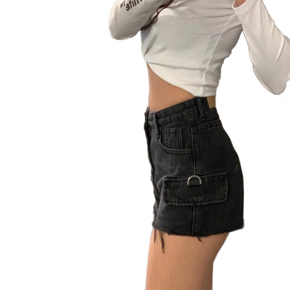 Judith – Shorts en Jean Taille Haute avec Chaîne et Jambe Large