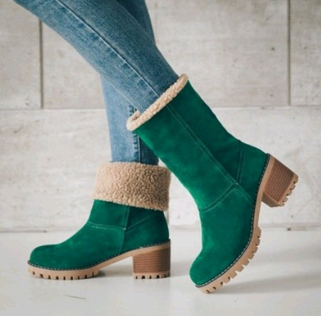 Brenda – Bottes à Talon Épais en Suède Vegan Premium