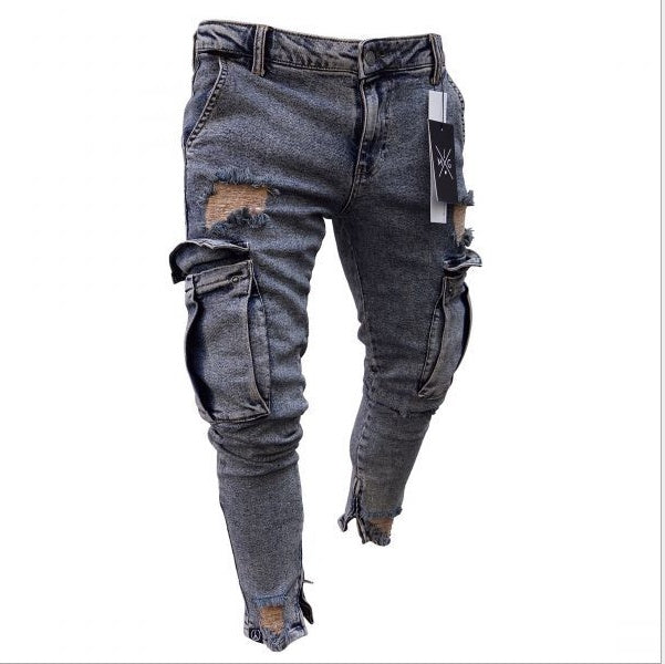 Raymond – Jean cargo en denim avec déchirures pour hommes