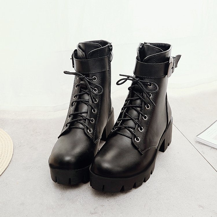 Barbara – Bottines à Lacets avec Boucle et Semelle Épaisse