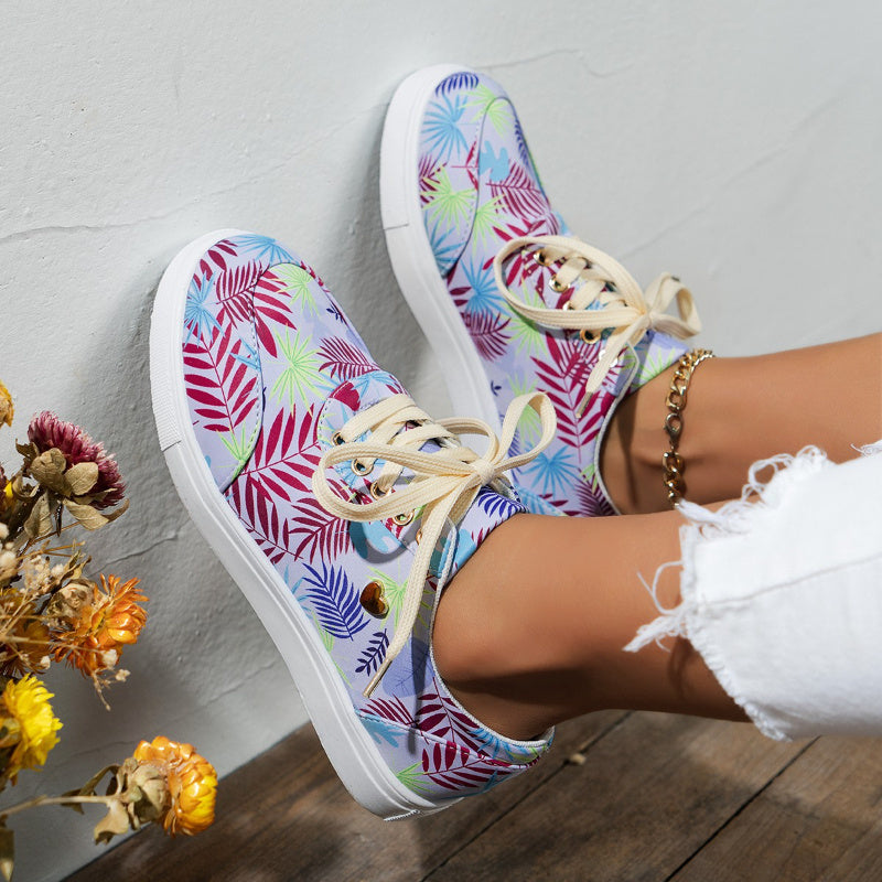 Caroline – Chaussures en Lin pour Femmes avec Imprimé Feuilles