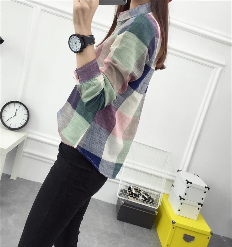 Karen – Blouse Vintage à Carreaux en Lin et Coton à Manches Longues