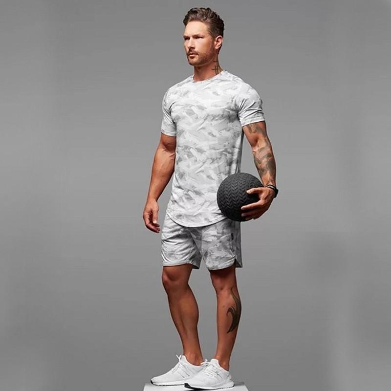 Gareth – Ensemble de sport camouflage à manches courtes pour hommes