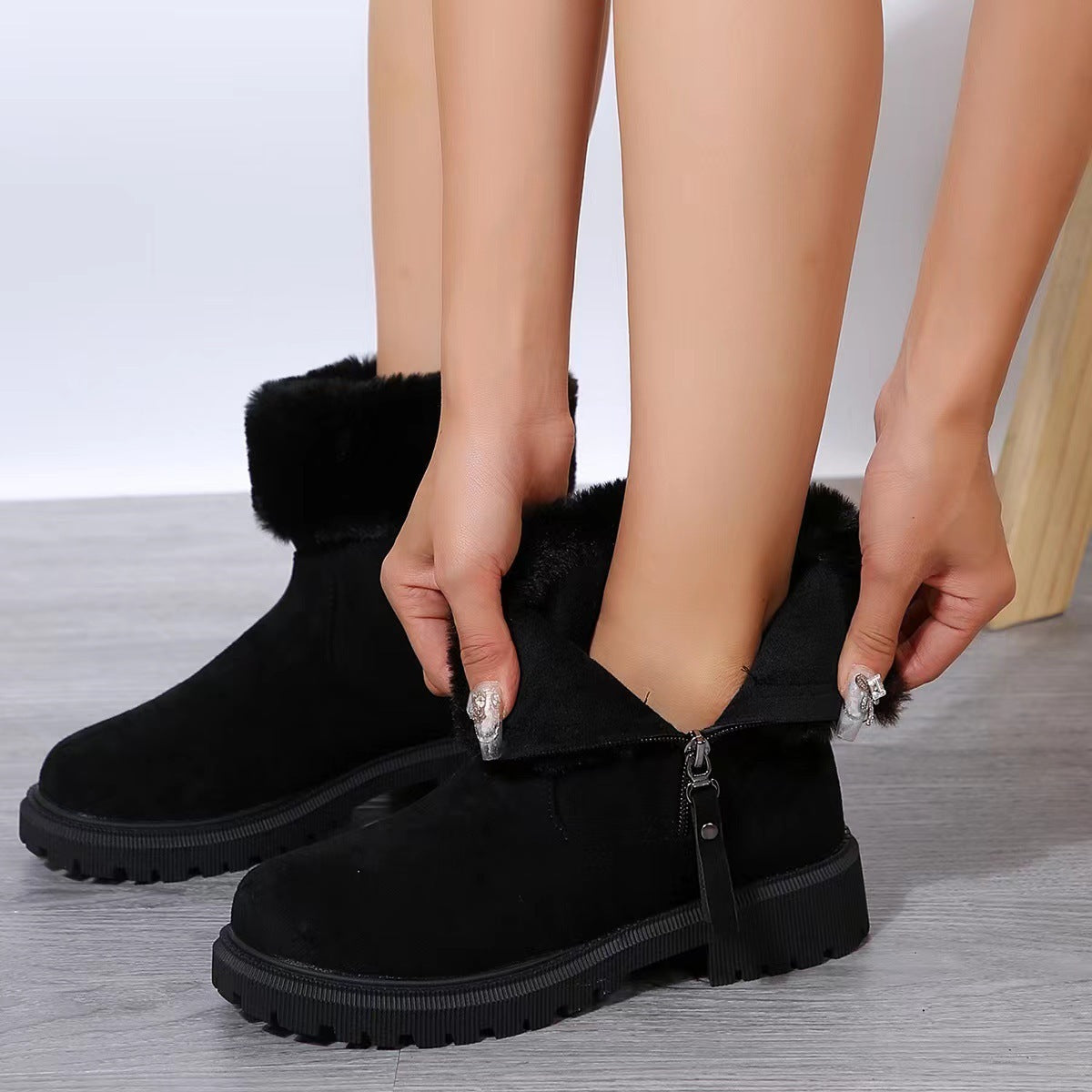 Deborah – Bottes en Peluche Chaudes avec Fermeture Éclair Latérale