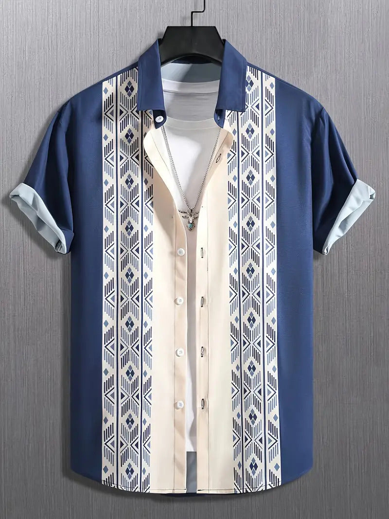 Derek – Chemise Géométrique Décontractée à Manches Courtes pour Hommes