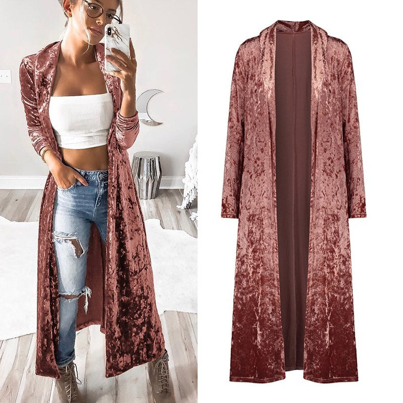 Janet – Long manteau en velours pour femme pour l'automne