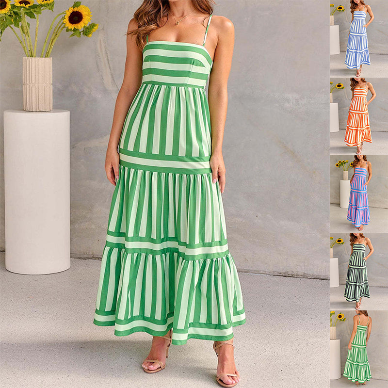 Andrea – Robe longue rayée avec bretelles et poches pour les vacances à la plage