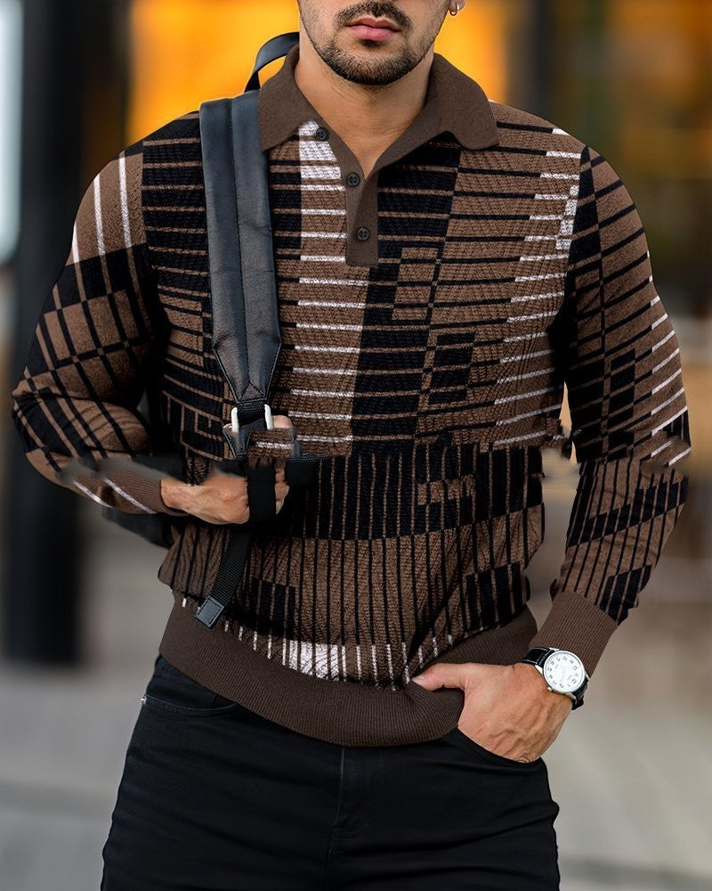 Stuart – Pullover décontracté avec col rabattu et impression numérique pour homme