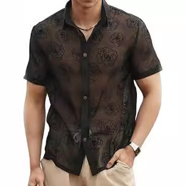 Joseph – Chemise à Manches Courtes avec Motif de Roses et Design en Mesh