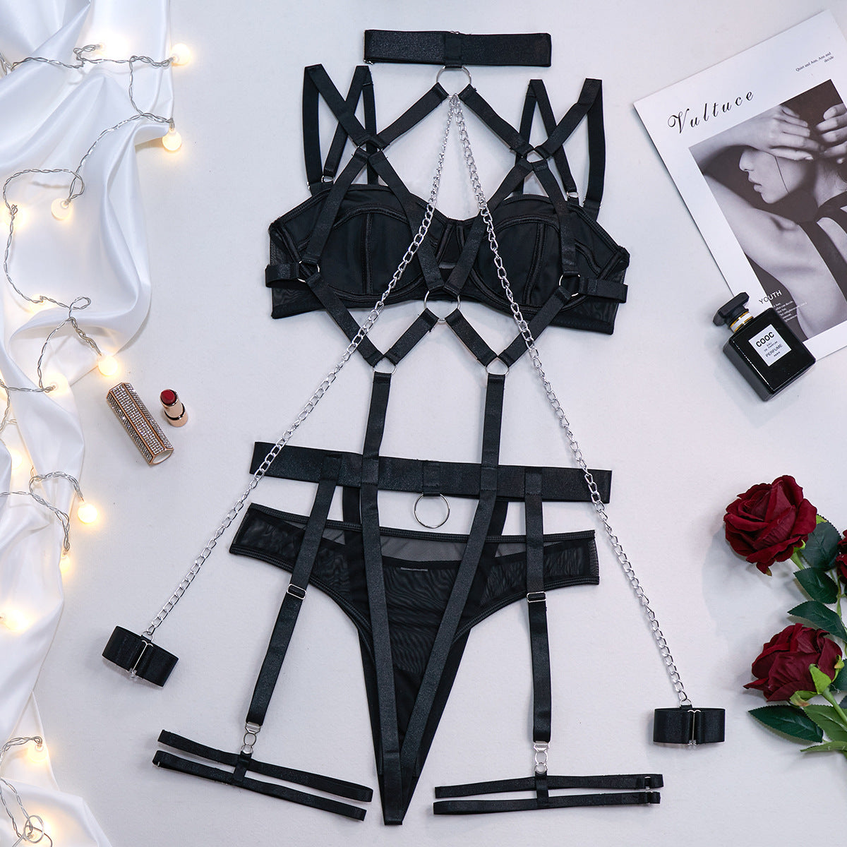 Marion – Ensemble de lingerie à chaînes, 4 pièces