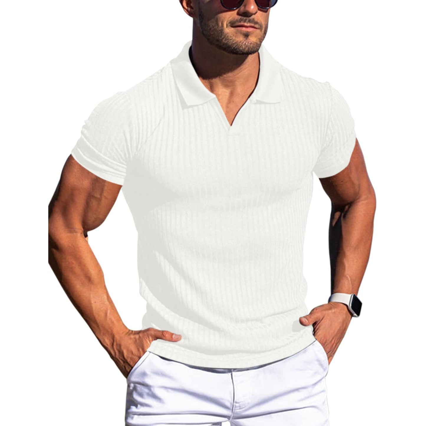 Damien – T-shirt à rayures verticales pour hommes avec col en V