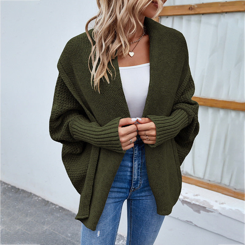 Carly – Cardigan en Tricot Décontracté avec Manches Chauve-souris et Grand Revers