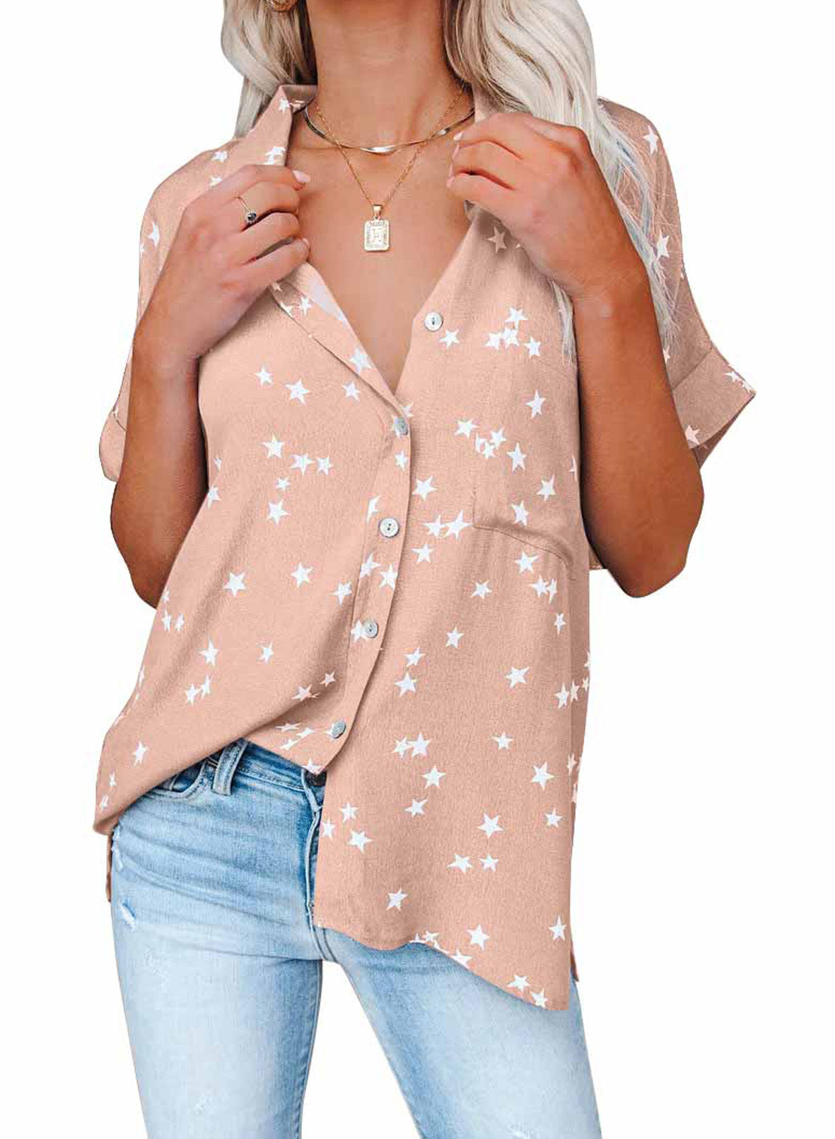 Kathryn – T-shirt court à motif étoilé et col en V