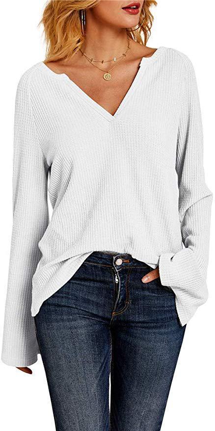 Jane – T-Shirt pour Femme avec Manches Trompette et Col en V
