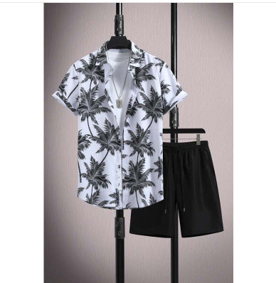 Raymond – Chemise décontractée à manches courtes en soie glacée avec ensemble shorts