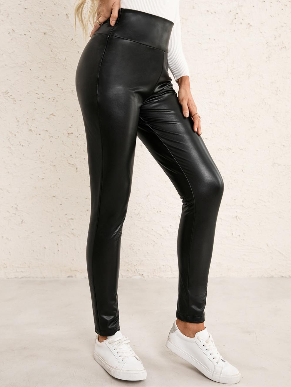 Lydia – Pantalon Taille Haute Slim en Cuir Vegan