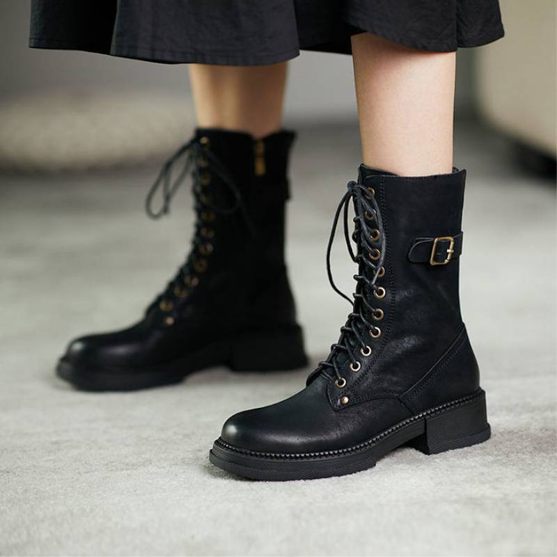 Megan – Bottes mi-hautes à talons épais en velours pour femmes