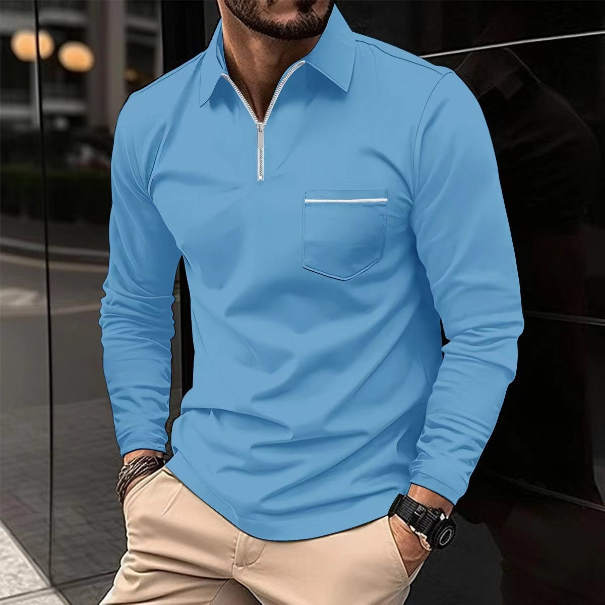 Steve – Poloshirt d'Automne avec Zip pour Homme