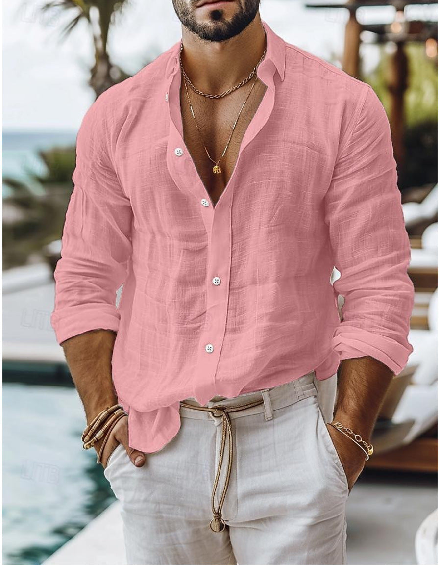 Raymond – Chemise en Coton-Lin pour Homme avec Aspect Uni et Manches Longues
