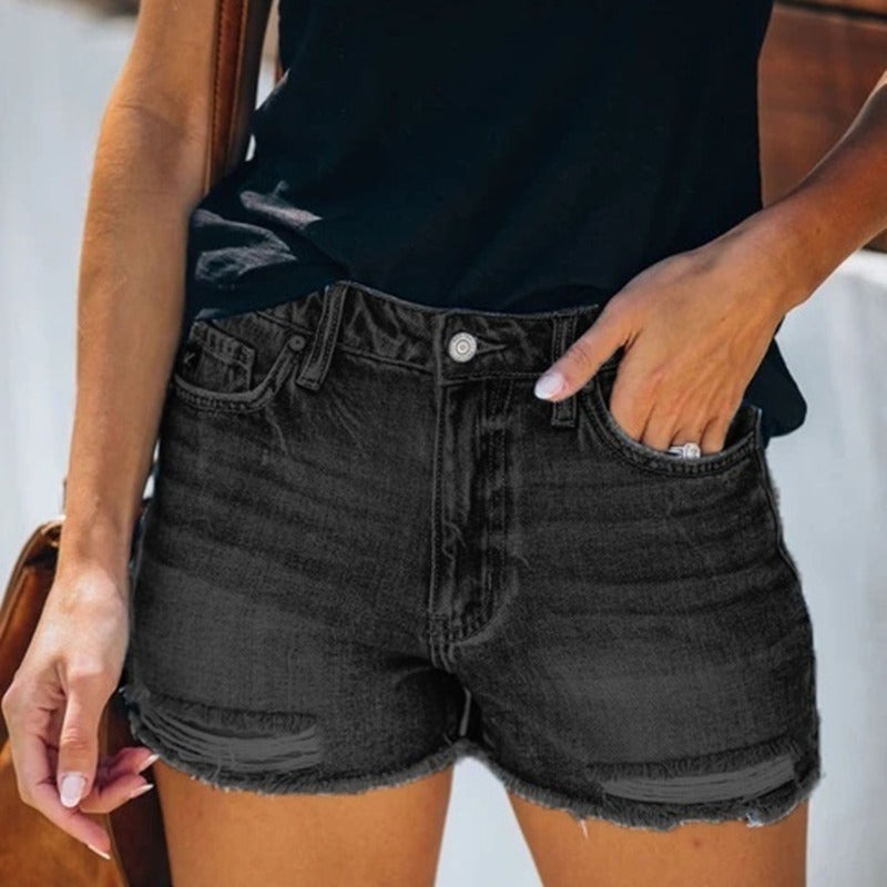 Chelsea – Shorts en denim d'été avec franges pour femmes