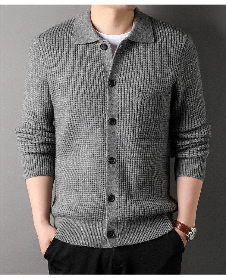 Adam – Cardigan à Col Revers en Jacquard Torsadé pour Hommes