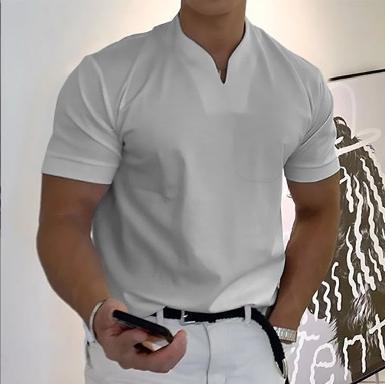 Robin – T-shirt de fitness à manches courtes pour homme en coton extensible avec poche