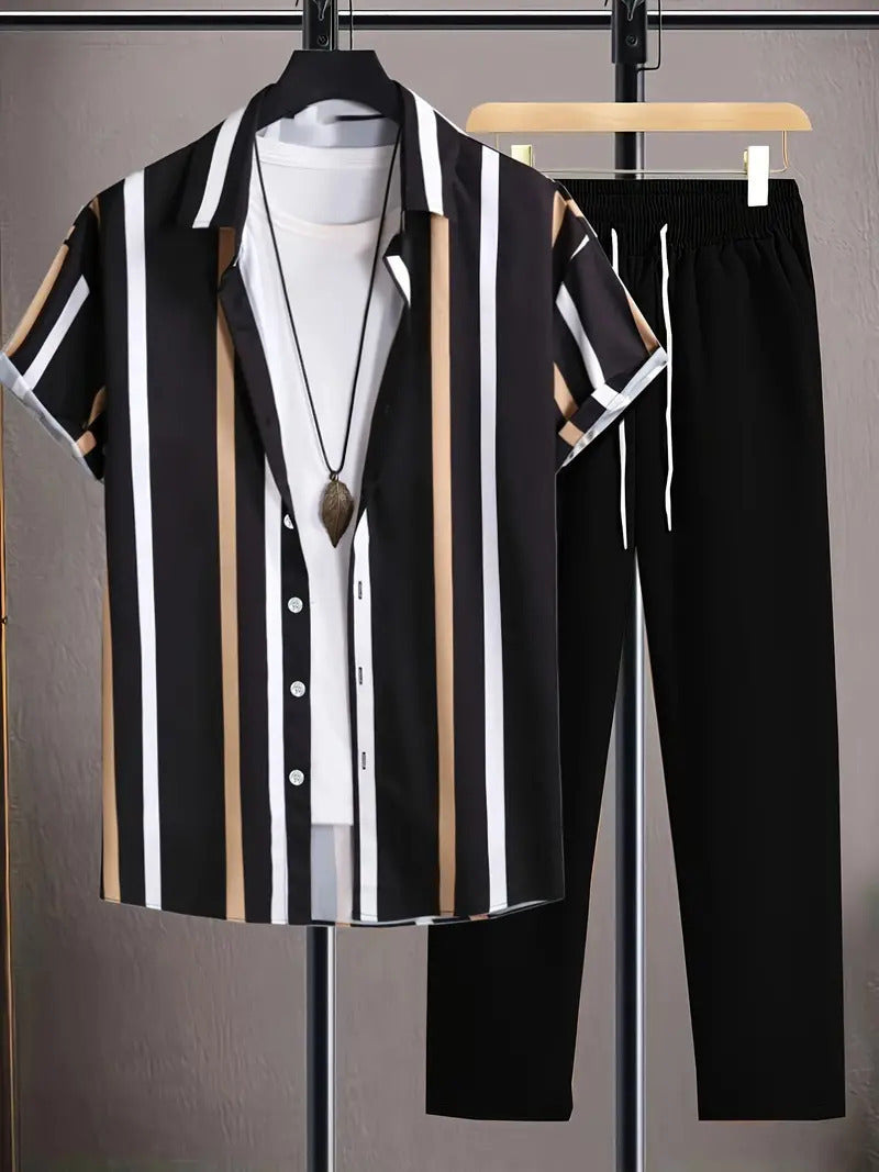 Anton – Costume Chemise à Rayures Décontracté et Stylé