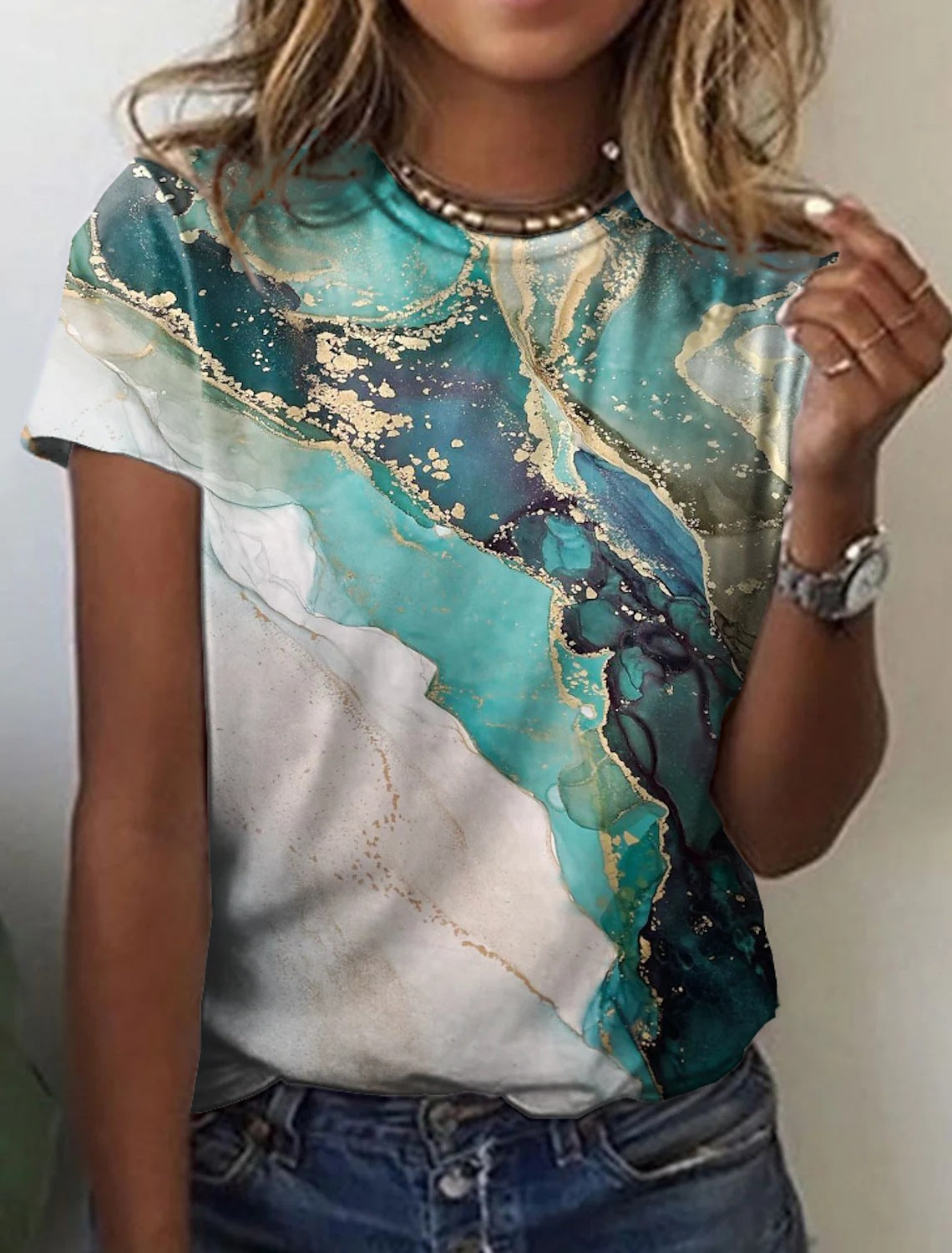 Margaret – T-shirt à Manches Courtes avec Imprimé Rétro Abstrait