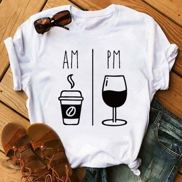 Emily – T-shirt Kawaii avec motif verre à vin rose
