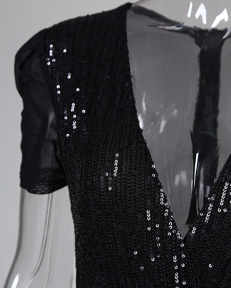 Ruth – Robe à Paillettes avec Profond Décolleté en V