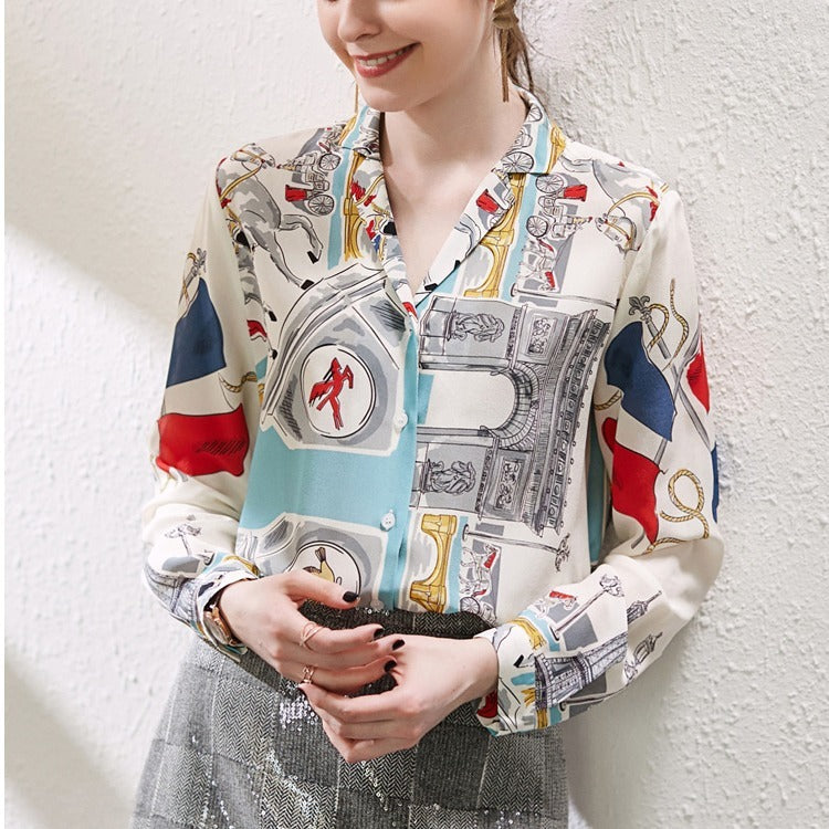 Claire – Blouse en Chiffon à Imprimé Rétro