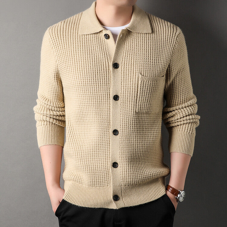 Adam – Cardigan à Col Revers en Jacquard Torsadé pour Hommes