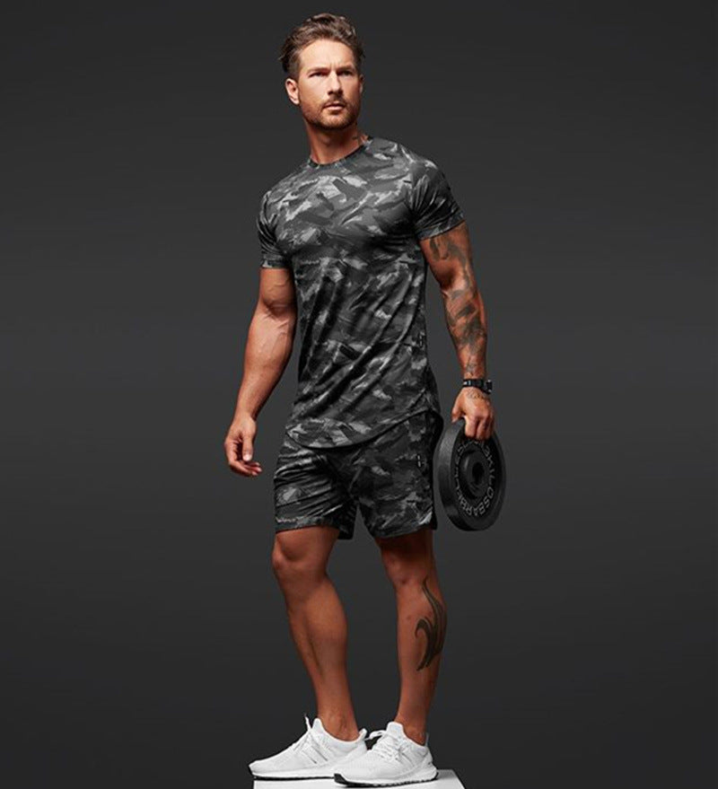 Gareth – Ensemble de sport camouflage à manches courtes pour hommes