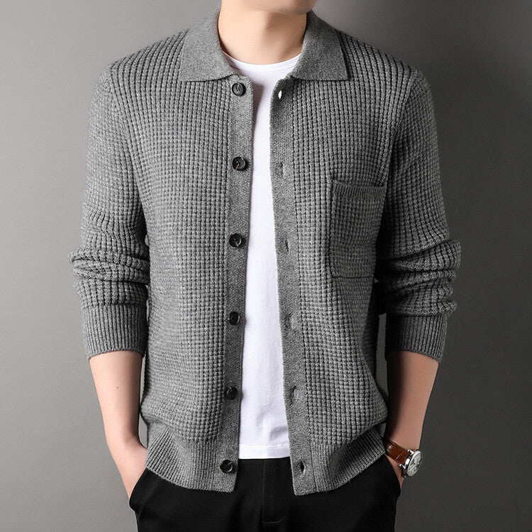 Adam – Cardigan à Col Revers en Jacquard Torsadé pour Hommes