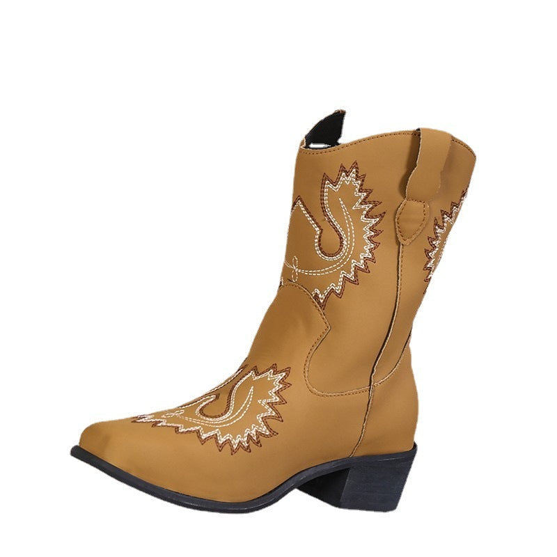 Catherine – Bottes Western Brodées avec Talon Épais
