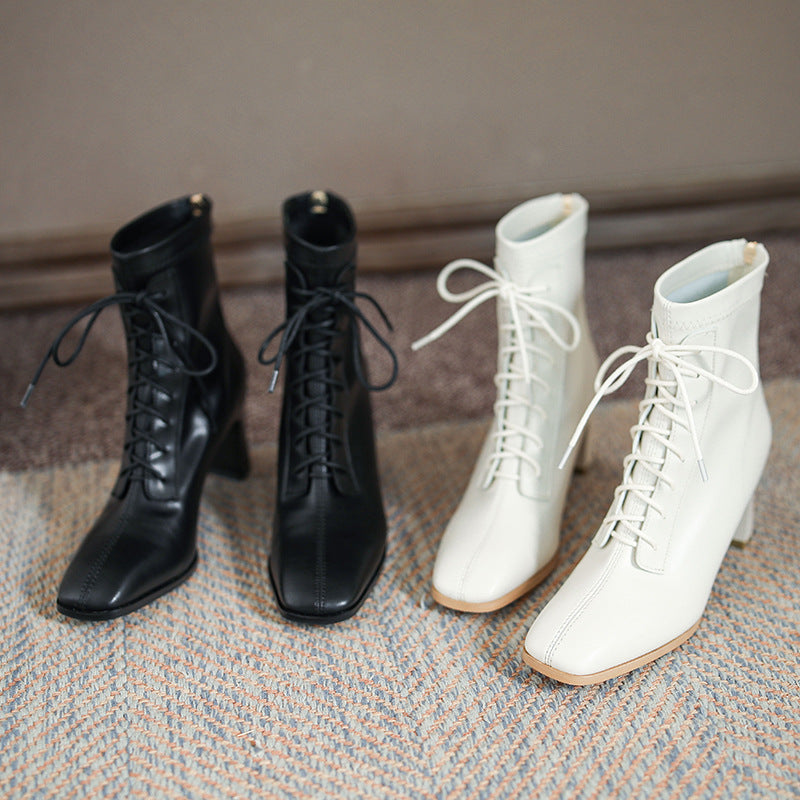 Margaret – Bottines pour femmes à bout carré et talon haut en cuir vegan