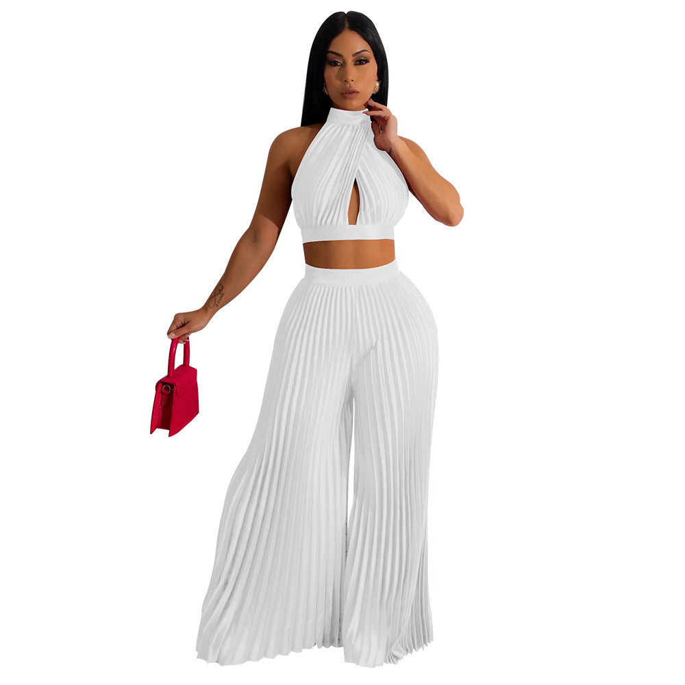 Natalie – Costume pantalon style soie à jambe large