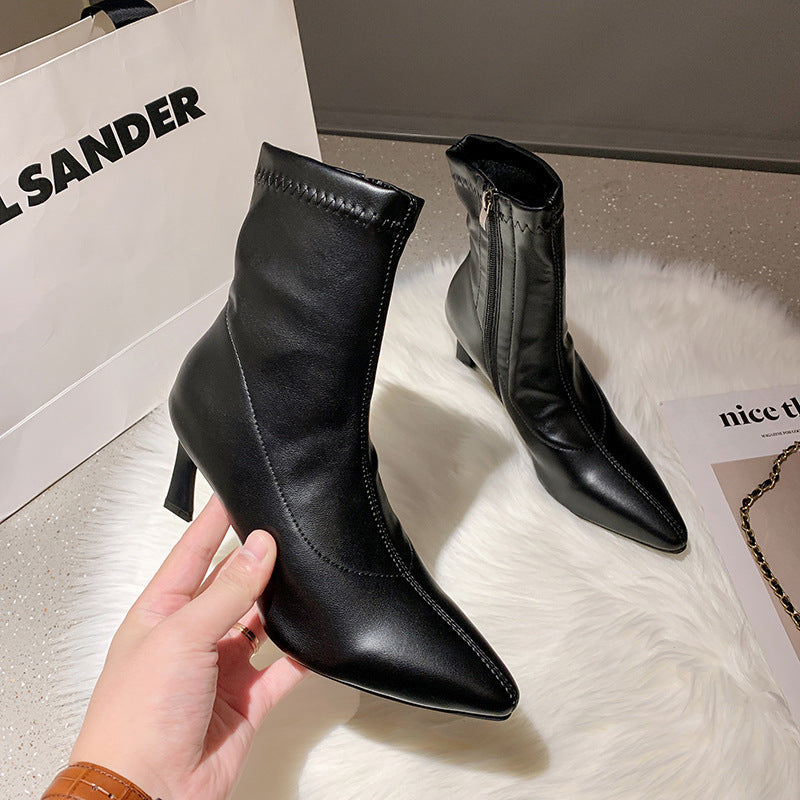 Lisa – Bottes à Talons Épais en Cuir Vegan